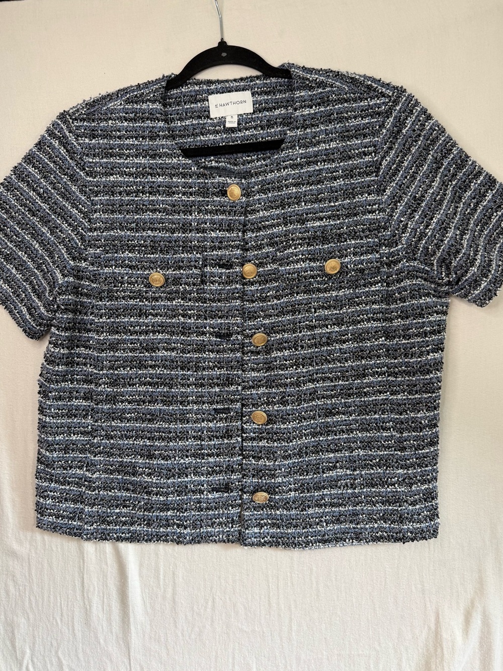 41 Hawthorn Black & White Tweed Button-Front Short Sleeve Top Size XL